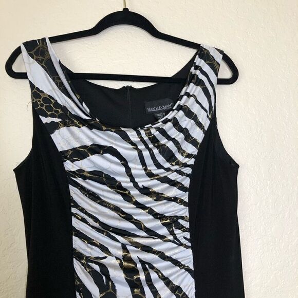 Frank Lyman Design Black & White Zebra Paneled Sleeveless Sheath Dress Size 14 - Picture 3 of 10